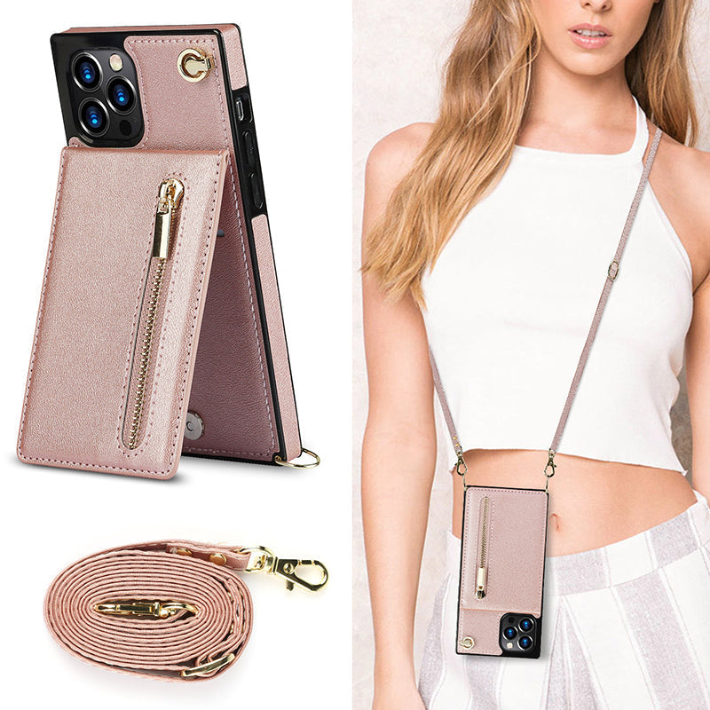 iPhone Series | Crossbody Cell Phone Leather Case with Zipper Card Holder Design