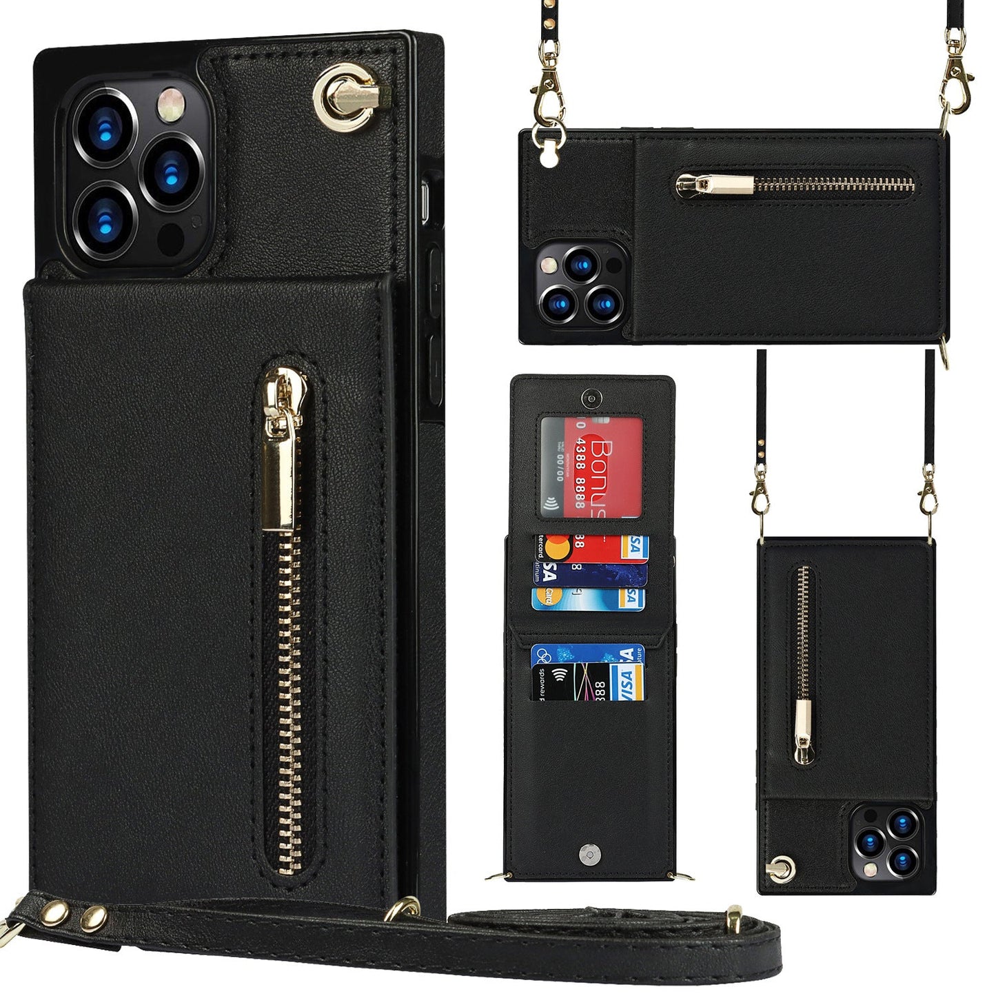 iPhone Series | Crossbody Cell Phone Leather Case with Zipper Card Holder Design