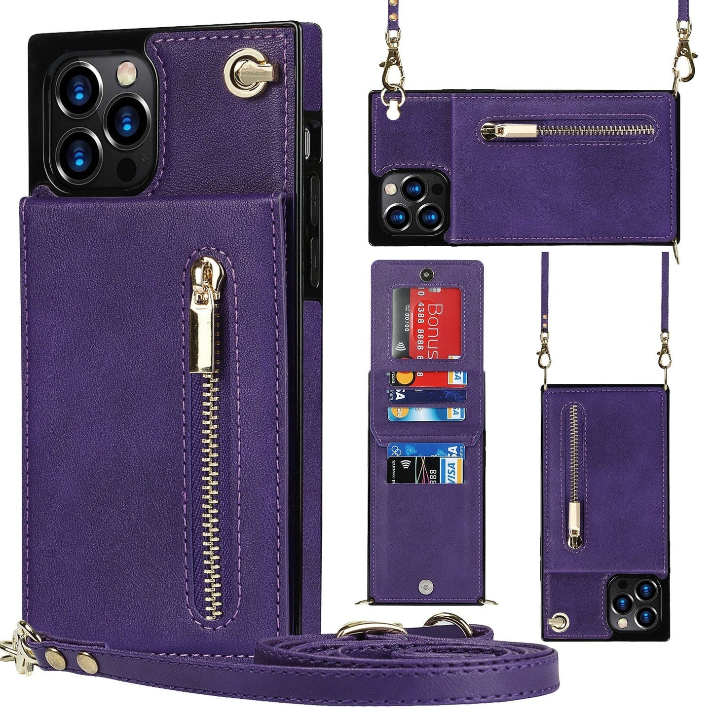 iPhone Series | Crossbody Cell Phone Leather Case with Zipper Card Holder Design