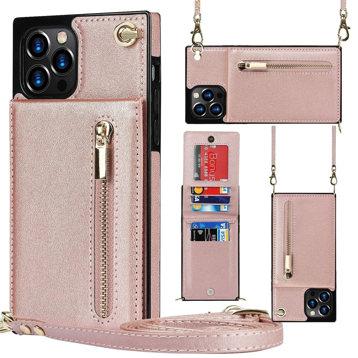 iPhone Series | Crossbody Cell Phone Leather Case with Zipper Card Holder Design